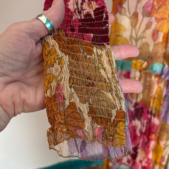 Anthropologie Multicolor Floral Pleated Midi Dress - Pink, Yellow, Purple, Green - Picture 6 of 12